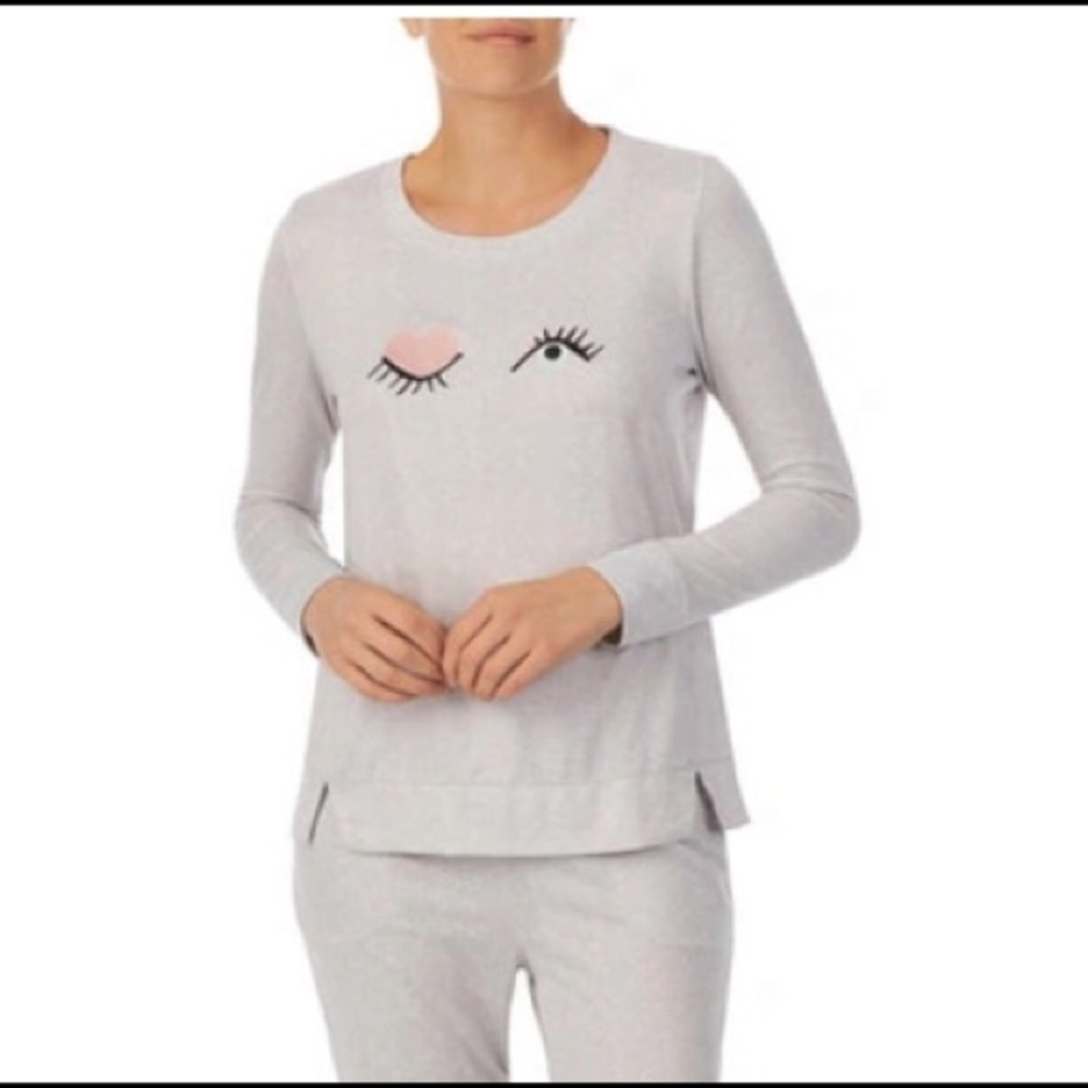 Kate Spade ♠️ Wink Eye Heather Grey Long Sleeve PJ Top EUC